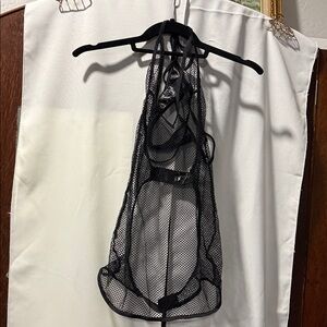 Sheer Black Fishnet Halter mini w/ Thong Lingerie